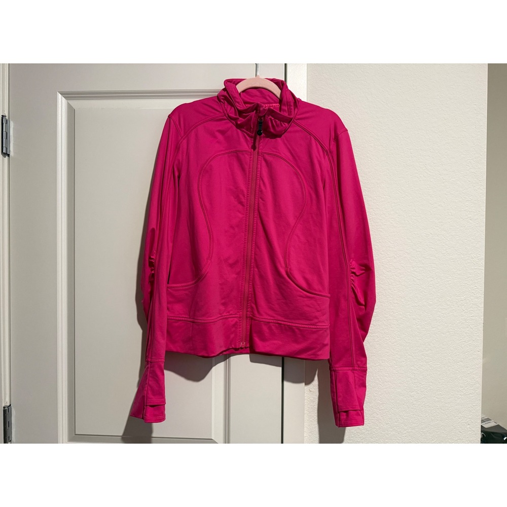 Lululemon Athletica Hot Pink Zip-Up Track Jacket with Ruching Size 12